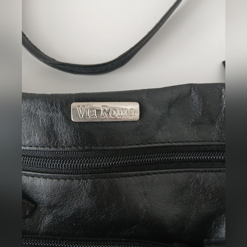 Via Roma Black Faux Leather Crossbody Shoulder Handbag - Picture 2 of 10